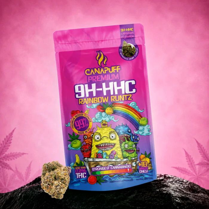 Canapuff 9H-HHC Rainbow Runtz 99 Prozent Premium Cannabis Blüten – farbenfrohe Originalverpackung
